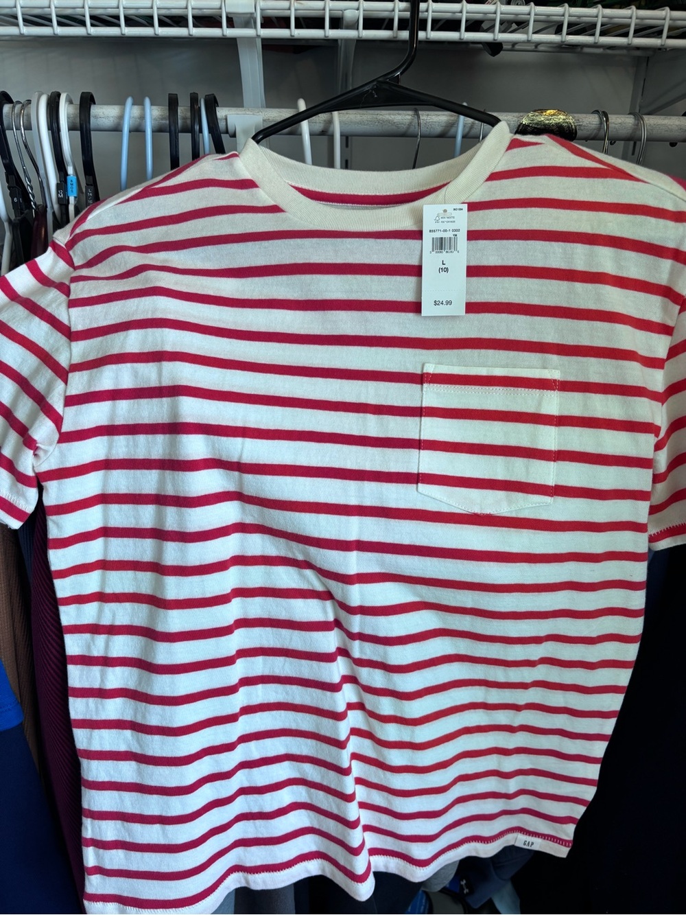 GAP Cream and Red Striped Pocket Tee